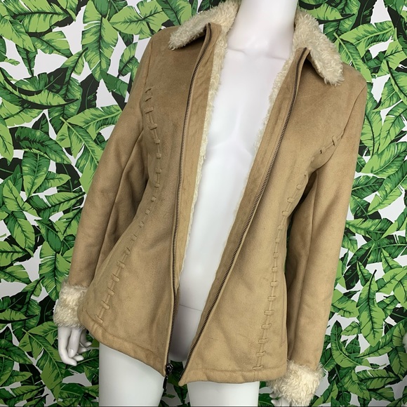 Y2K Liz Claiborne Coat Women's Size S Retro 00s Penny Lane Bratz Style Faux Fur - Picture 1 of 7